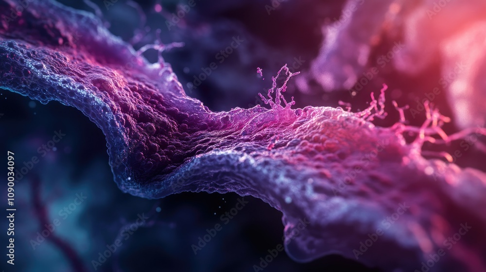 Poster Close-up of an artery with fat plaque accumulation, visualizing the restriction of blood flow in this detailed microscopic view.
