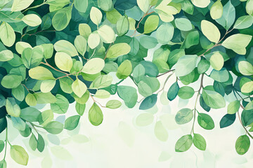 Watercolor illustration plant and flower concept, Lush green leaves create serene and calming atmosphere