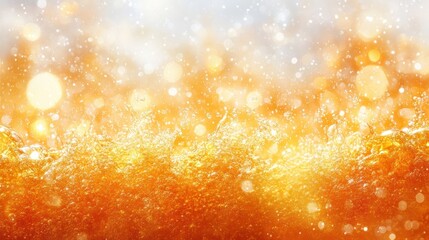 Obraz premium Sparkling golden liquid wave with bokeh lights.