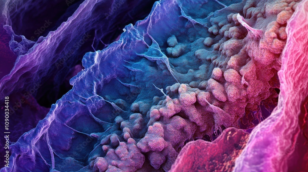 Poster detailed microscopic view of an artery with fat plaque buildup, demonstrating the consequences of at