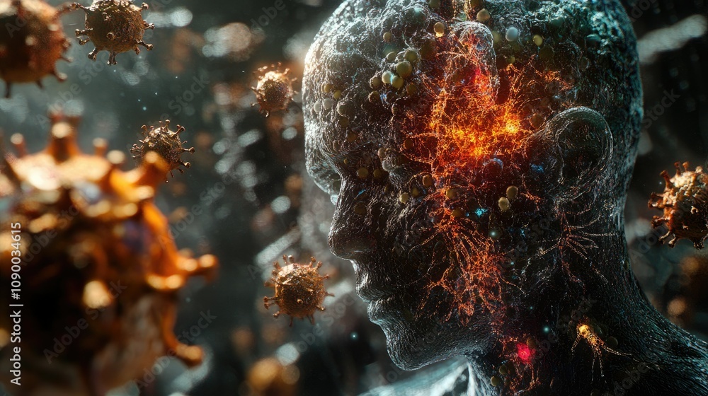 Poster futuristic 3d rendering of the immune system within the human body, demonstrating how vaccine antige