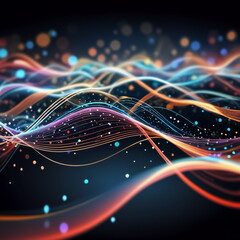 Abstract background ideal for digital, technologies, data science, scientific, neural networks, AI, network, data transmission and analysis, audio and visual concept.