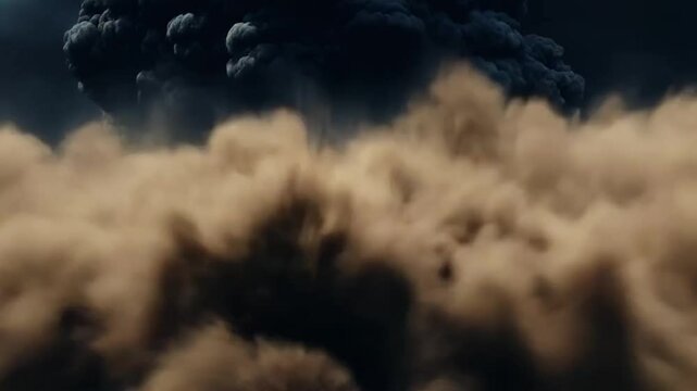 
nuclear bomb exploding the shock wave advancing progressively raising a wall of dust