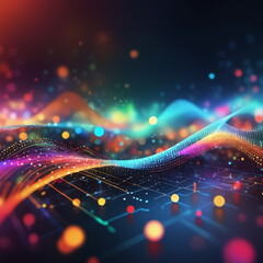 Abstract background ideal for digital, technologies, data science, scientific, neural networks, AI, network, data transmission and analysis, audio and visual concept.