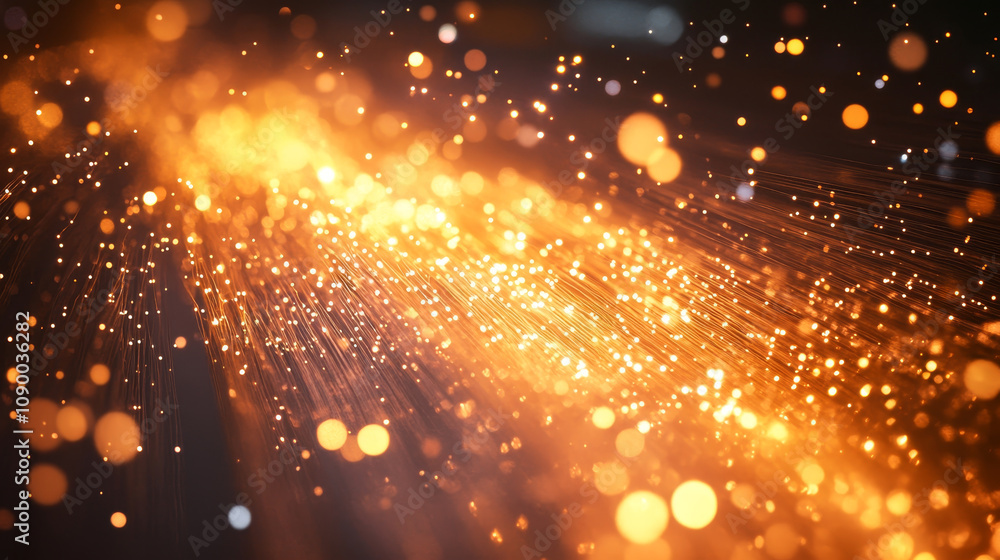 Poster intricate web of glowing particles and light beams creates mesmerizing visual effect, evoking sense 