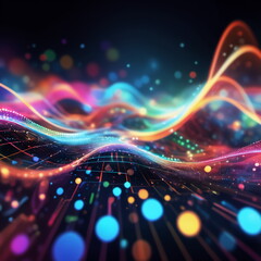 Abstract background ideal for digital, technologies, data science, scientific, neural networks, AI, network, data transmission and analysis, audio and visual concept.