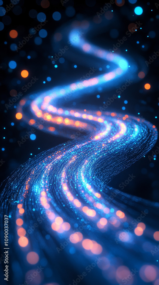 Aufkleber glowing data streams flow across intricate cables, creating mesmerizing visual of vibrant blue and o