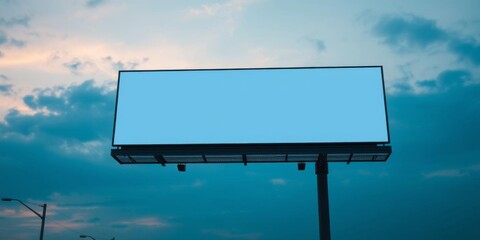 Fototapeta premium Blank outdoor billboard sign template against dusk sky background, communication, marketing, sign