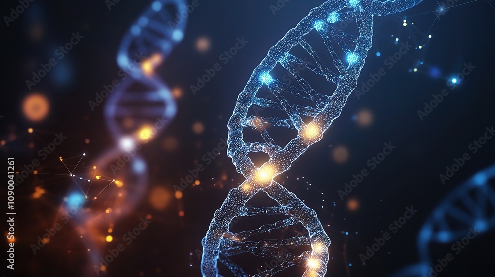 Poster high-resolution gigapixel visualization of dna helix structure with futuristic digital effects and v