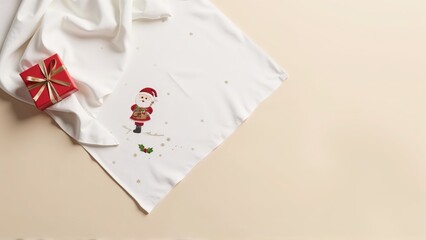 Naklejka premium Generative AI, Minimalist festive table setting with Santa Claus embroidery
