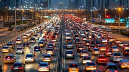 Night traffic jam on a highway.