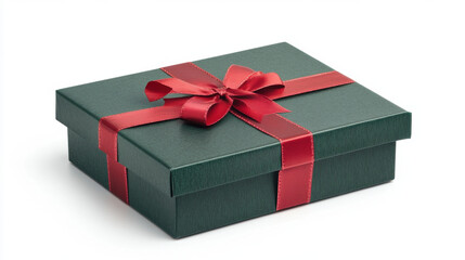 Obraz premium green festive gift box with red ribbon, perfect for celebrations and special occasions. This beautifully wrapped present adds joy to any event