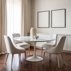 Modern Minimalist Dining Room with Elegant Decor and Blank Frames