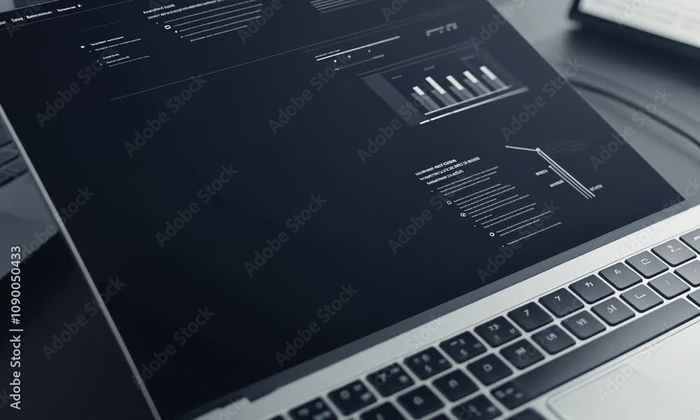 Wall mural dark mode laptop display showing business analytics and data charts