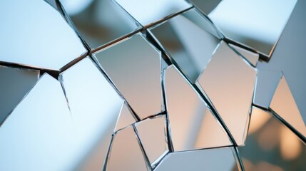 A broken mirror reflecting multiple societal issues, Symbolizing the abstract notion of fragmented perspectives and social disarray, minimalist composition