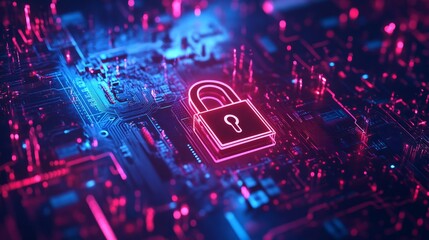 Fototapeta premium Lock symbol with digital network connection. Data security concept. Technology background. 