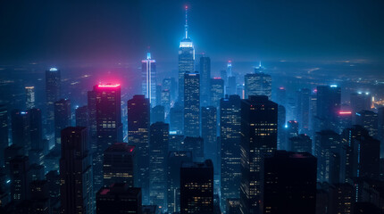 Obraz premium Vibrant New York City Nightscape with Illuminated Streets and Neon Signs in Urban Atmosphere