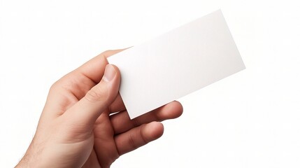 Obraz premium Hand Holding a Blank Card in a Neutral Background, Ideal for Business or Personal Use in Promotional Materials or Contextual Displays