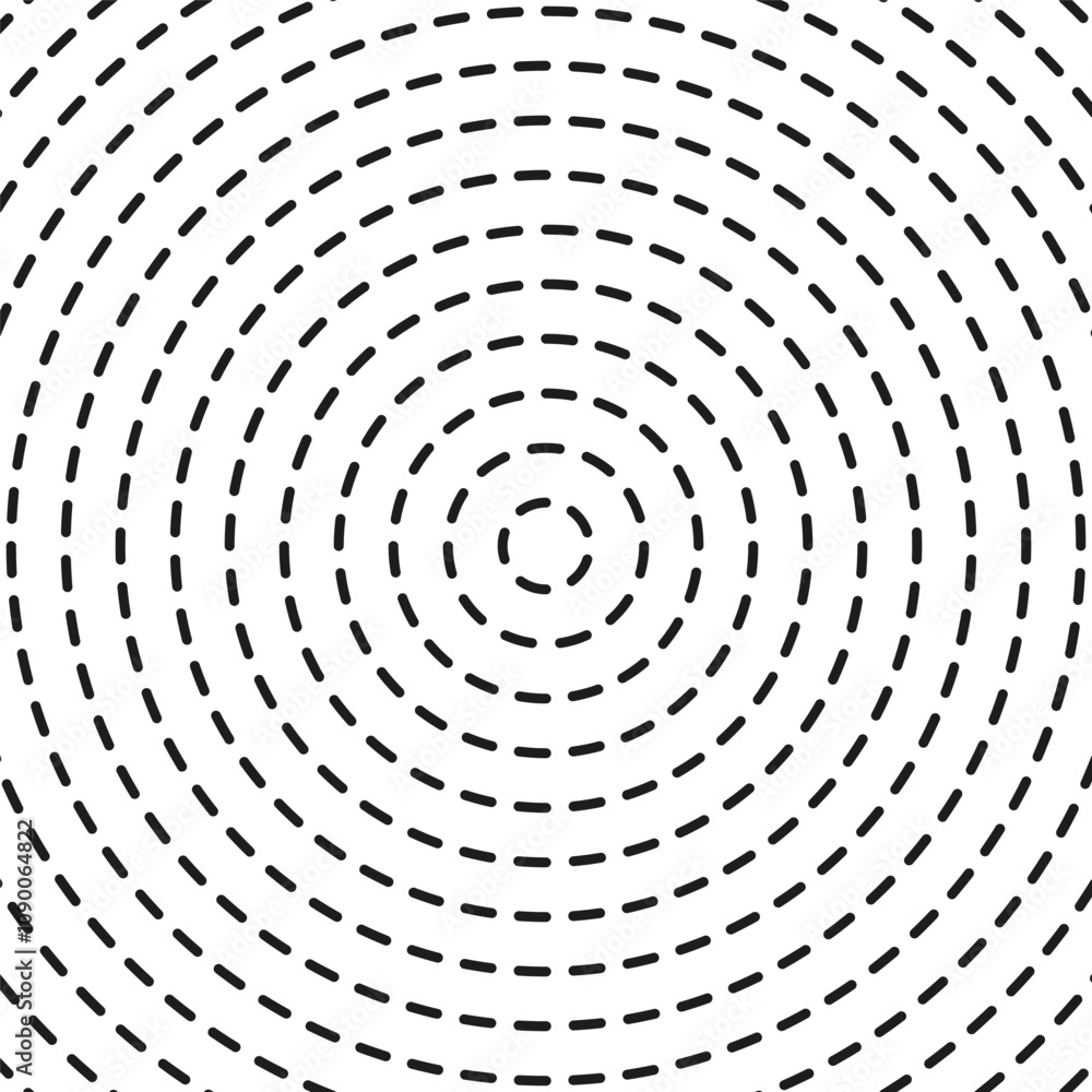 Poster dashed concentric circles. abstract radial pattern. black and white rings. vector background.