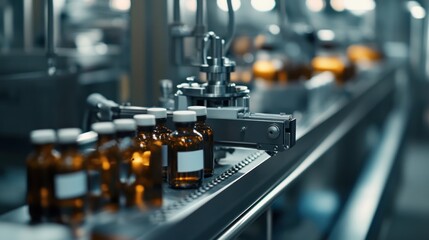 Fototapeta premium Bottles on a Conveyor Belt