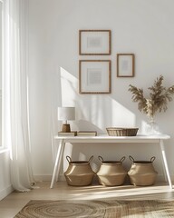 Frame mock up on Living Room, Minimalist Corner with Soft Shadows and Artistic Decor- Generative Ai