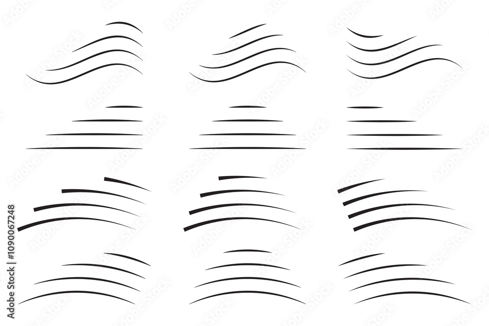 Poster curved lines set. abstract line shapes. smooth black strokes. vector composition.