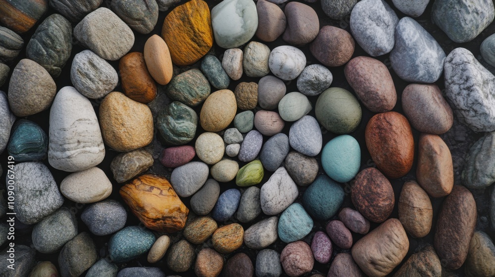 Poster a collection of diverse stones arranged in a spiral, representing the strength and balance derived f