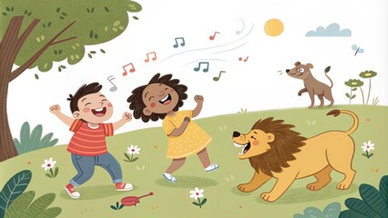 Joyful shrieks and playful growls accompany the rhythmic sounds of feet padding softly against the earth.