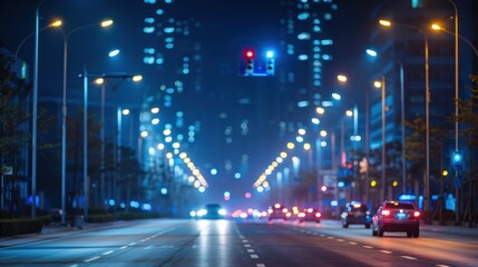 Obraz premium Night city street, blurred lights, traffic.
