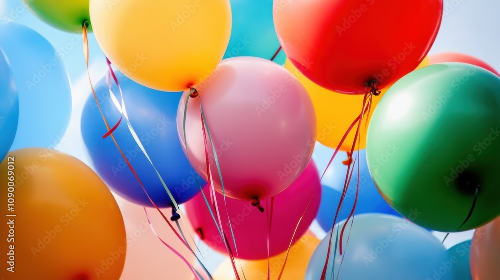 Poster a colorful array of balloons tied together, representing the celebration of diverse identities and u