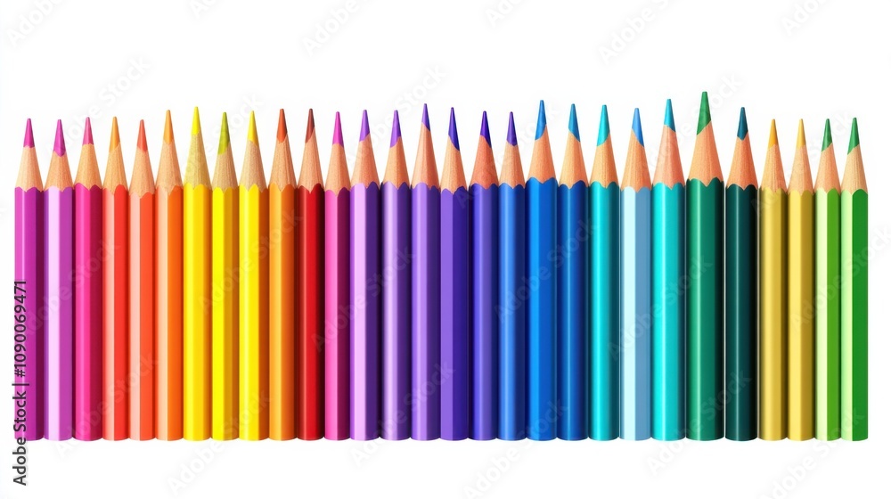 Poster a colorful spectrum of pencils arranged in a perfect gradient, representing the spectrum of identiti