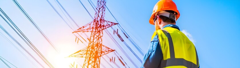 An Operator Managing Water Flow at a Hydroelectric Plant Overseeing Power Lines and Generating Renewable Energy in an Industry Setting