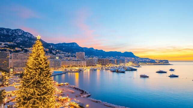 Christmas in Monaco, Christmas tree closeup, luxury Christmas