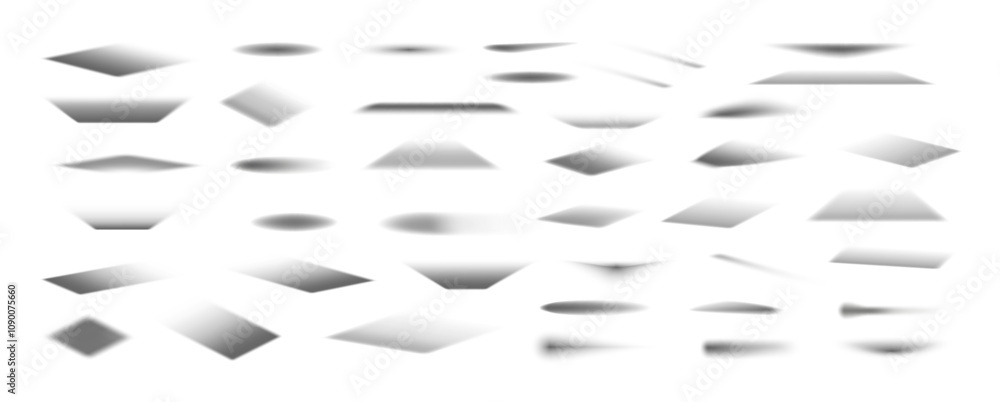 Fototapete Realistic drop shadows from various shapes, different angles and sizes. Set of effects in perspective, isometric, front view. Realistic drop shadow - round, square, rectangular and oval. Vector set