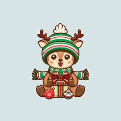 Fototapeta premium Cute Reindeer Christmas Vector Illustration