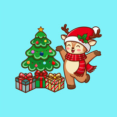 Cute Reindeer Christmas Vector Illustration