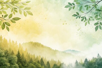 Fototapeta premium Softly blended yellow and green hues create a serene watercolor background with subtle texture and organic feel, sunny, spring, foliage, pastel
