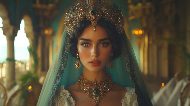 Rainha Esther no pal&aacute;cio real, uma bela hist&oacute;ria de f&eacute; e coragem de uma mulher que salvou o seu povo. fotografia do personagem b&iacute;blico real