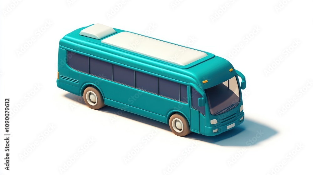 Poster a stylized, teal-colored bus model designed for graphic representation.