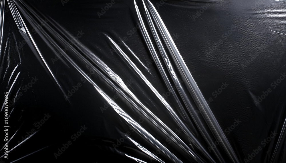 Poster transparent plastic wrap on the black background. clean blank texture overlay effect template. isola