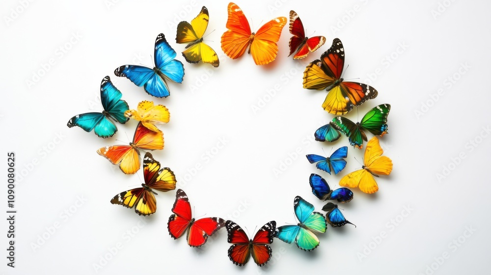 Aufkleber a diverse array of colorful butterflies forming a circle, symbolizing the transformation and beauty 