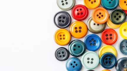 Fototapeta premium A diverse array of colorful buttons arranged in a circular pattern, Illustrating the unity and strength found in diverse contributions, minimalist composition