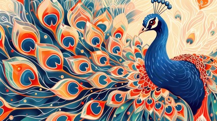 Obraz premium Vibrant peacock with ornate, colorful tail feathers.