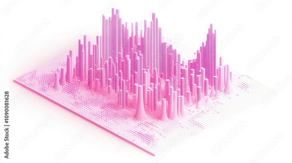 Aufkleber A 3D visualization of data represented by pink peaks and valleys on a grid.