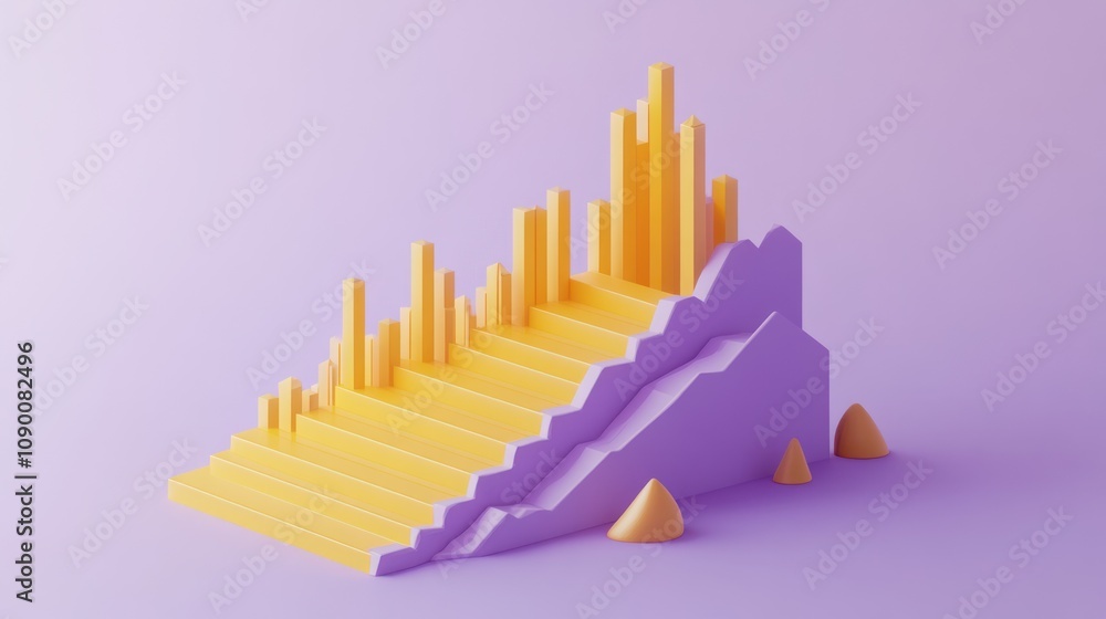 Poster a colorful 3d representation of ascending bars on stairs, symbolizing growth or progress.