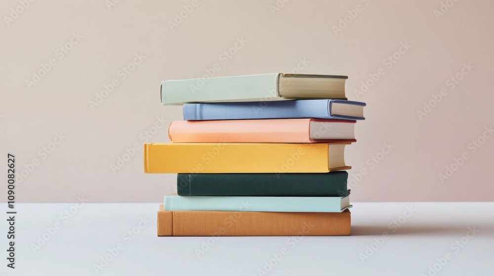 Poster a diverse collection of books forming a cohesive stack, representing the knowledge and strength deri