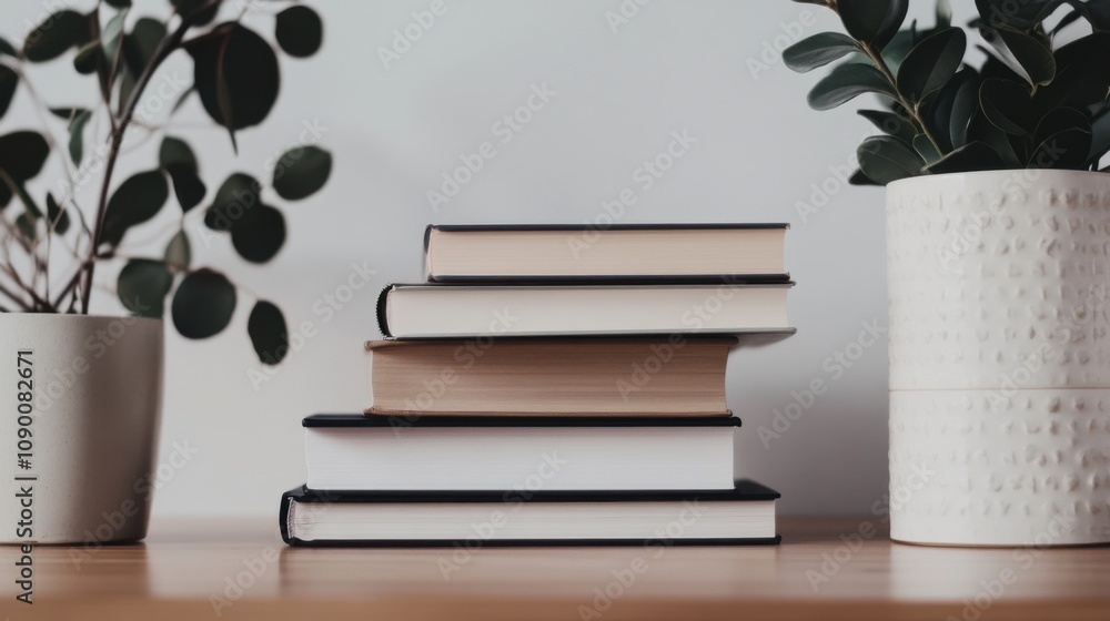 Poster a diverse collection of books forming a cohesive stack, representing the knowledge and strength deri