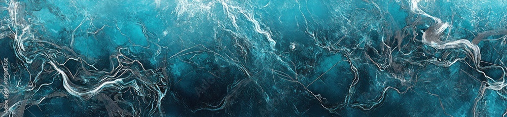 Poster Abstract blue and white textured background resembling water or liquid patterns.