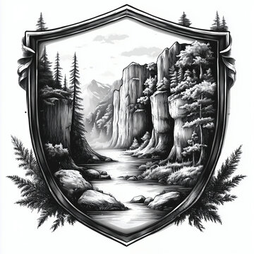 recommend clip art: Black and white illustration of mammoth cave national park shield badge