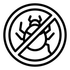 No bug outline icon for pest free or hygiene themes